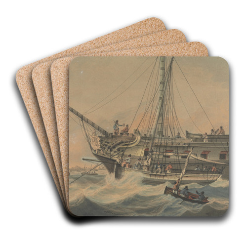 Man-of-War and Shipping off the Coast by Samuel Atkins Art Drink Coaster set