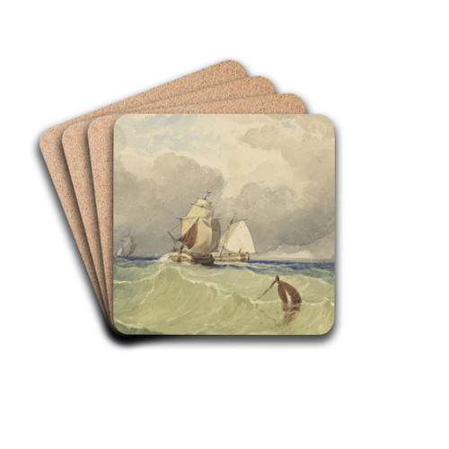Driemasters en tjalk zeilend in volle zee by Thomas Sewell Robins Drink Coasters - set of 4