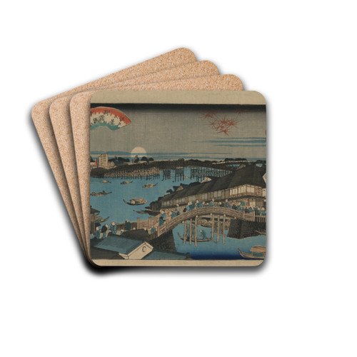 Rygokubashi no sekisho by Keisai Eisen Drink Coasters - set of 4