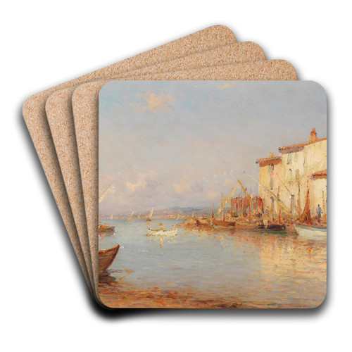 A View of a Southern Harbour by Henry Malfroy Art Drink Coaster set