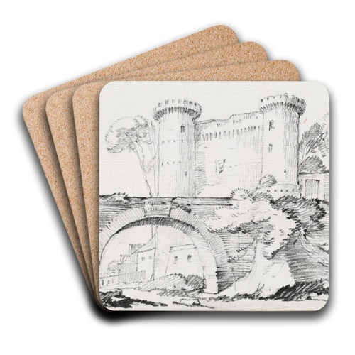A Stone Bridge and the Fortified Entrance to a Town by Joseph-Marie Vien Art Drink Coaster set