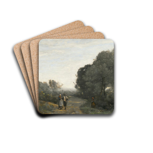 Chaville, Le Matin Au Printemps by Jean-Baptiste-Camille Corot Drink Coasters - set of 4 Chaville, Le Matin Au Printemps by Jean-Baptiste-Camille Corot Drink Coasters - set of 4