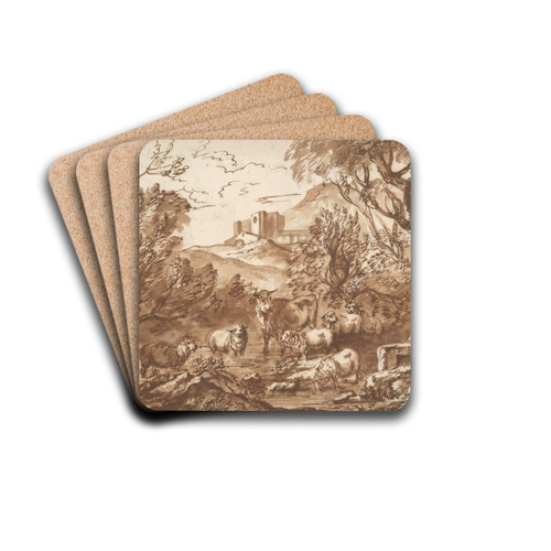 Cattle in a watering place near afountain late by Michiel Carree Drink Coasters - set of 4 Cattle in a watering place near afountain late by Michiel Carree Drink Coasters - set of 4