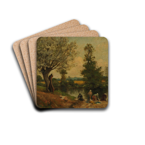Paysage. Laveuses by Eugne Lambert Drink Coasters - set of 4 Paysage. Laveuses by Eugne Lambert Drink Coasters - set of 4