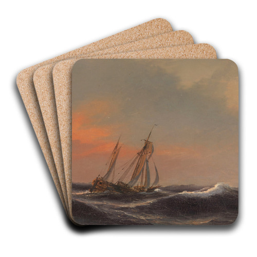 Segelschiff auf schwerer See by Anton Melbye Art Drink Coaster set Segelschiff auf schwerer See by Anton Melbye Art Drink Coaster set