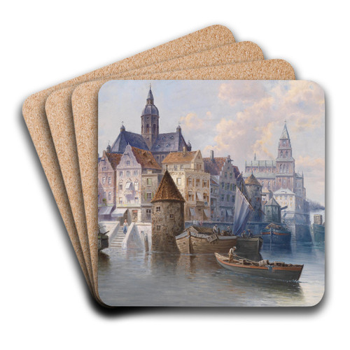 Hafenansicht (Capriccio) by August Von Siegen Art Drink Coaster set