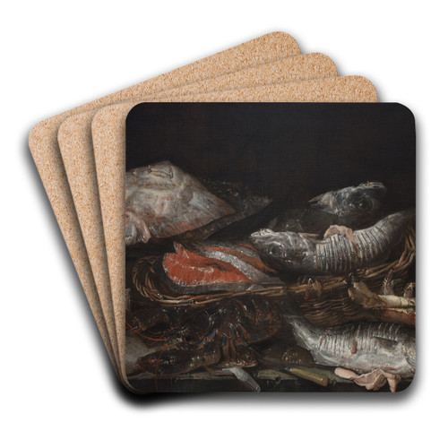 Still Life With Fish On A Stone Table by Abraham van Beyeren Art Drink Coaster set Still Life With Fish On A Stone Table by Abraham van Beyeren Art Drink Coaster set