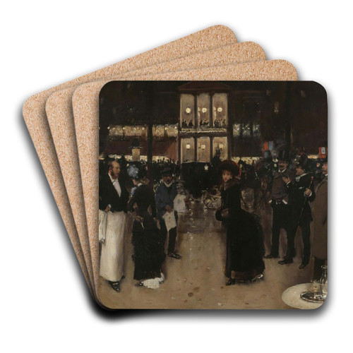 Le boulevard Montmartre, la nuit, devant le thtre des Varits by Jean Braud Art Drink Coaster set