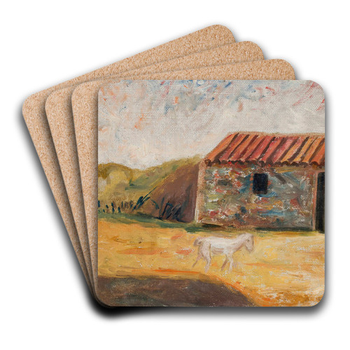 Rural farmstead with a white foal by Tadeusz Makowski Art Drink Coaster set Rural farmstead with a white foal by Tadeusz Makowski Art Drink Coaster set