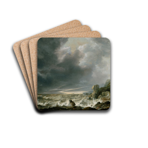 Ship in Distress off a Rocky Coast by Simon de Vlieger Drink Coasters - set of 4 Ship in Distress off a Rocky Coast by Simon de Vlieger Drink Coasters - set of 4