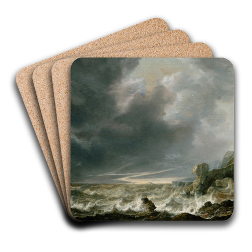 Ship in Distress off a Rocky Coast by Simon de Vlieger Art Drink Coaster set Ship in Distress off a Rocky Coast by Simon de Vlieger Art Drink Coaster set