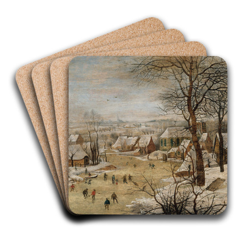 Winter Landscape with Skaters and a Bird Trap by Pieter Brueghel The Younger Art Drink Coaster set