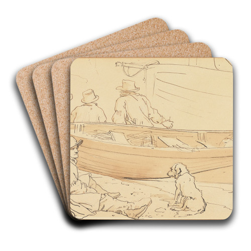Fisherman by a Boat with a Dog by Sir Edwin Henry Landseer Art Drink Coaster set