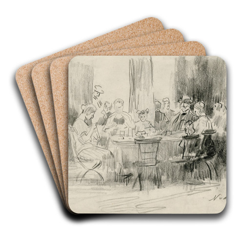 Hotelgasten rond een tafel by Nicolaas van der Waay Art Drink Coaster set