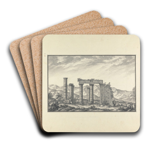 View of the Ruins of an Ionic Temple at Sardis, Probably the Temple of Neptune by Giovanni Battista Borra Art Drink Coaster set