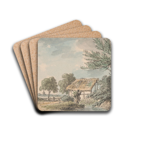 Landscape near Watford, Herfordshire by Anthony Devis Drink Coasters - set of 4 Landscape near Watford, Herfordshire by Anthony Devis Drink Coasters - set of 4