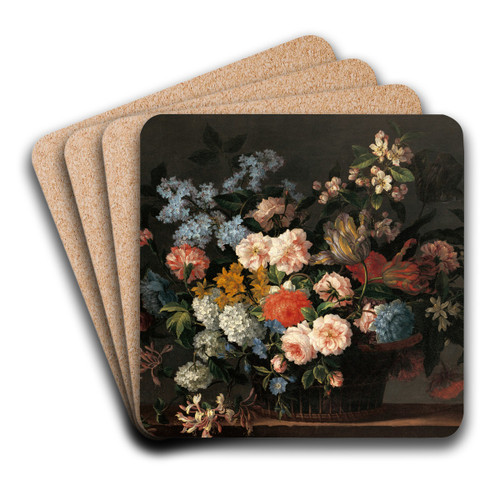 Still life with basket of flowers by Jean-Baptiste Monnoyer Art Drink Coaster set