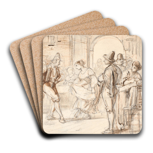 Dans i et osteri by Wilhelm Marstrand Art Drink Coaster set