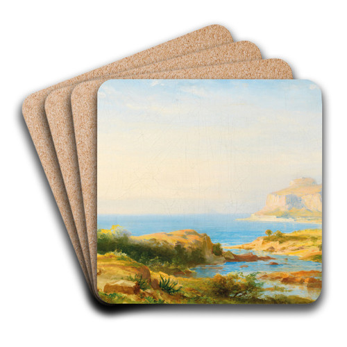 Seelandschaft Cefal, Sicily by Carl Morgenstern Art Drink Coaster set