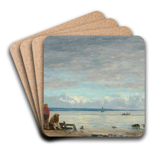 Honfleur. Pcheurs sur la grve by Eugne Boudin Art Drink Coaster set