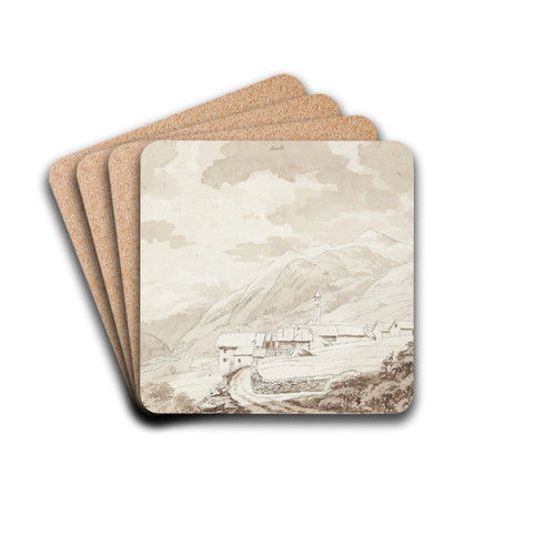 Landsbyen Airolo i Alperne by Johan Ludvig Lund Drink Coasters - set of 4