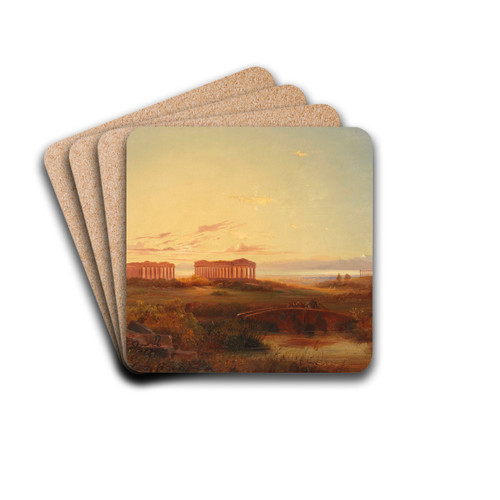 View of the temples of Agrigento by Valentin Ruths Drink Coasters - set of 4 View of the temples of Agrigento by Valentin Ruths Drink Coasters - set of 4
