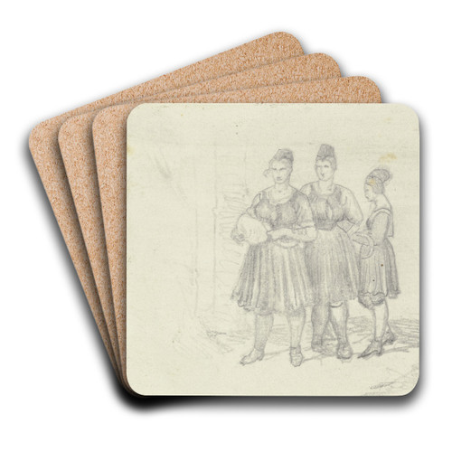 Drei Bauernmdchen in oberhessischer Tracht by Carl Engel Art Drink Coaster set