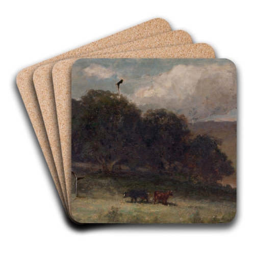Untitled (landscape with trees and two cows in meadow) by Edward Mitchell Bannister Art Drink Coaster set
