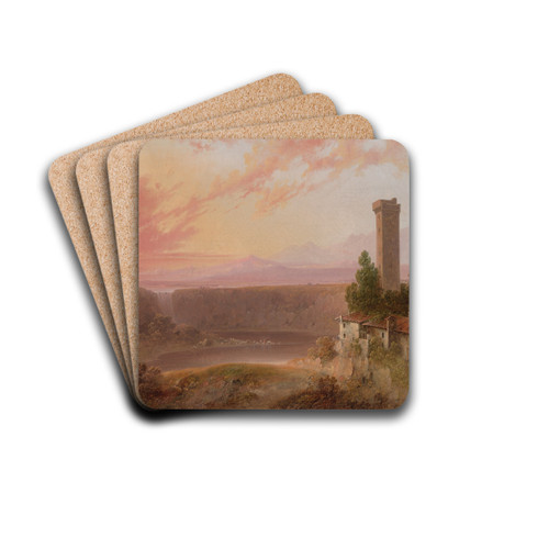 View of Lake Nemi atSunset by Joshua Shaw Drink Coasters - set of 4 View of Lake Nemi atSunset by Joshua Shaw Drink Coasters - set of 4