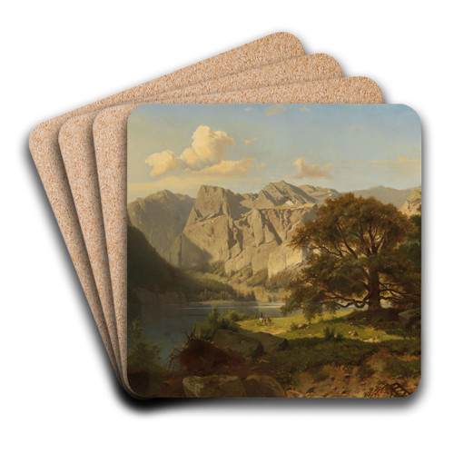 A Mountain Lake With Shepherds by Adolf Chwala Art Drink Coaster set