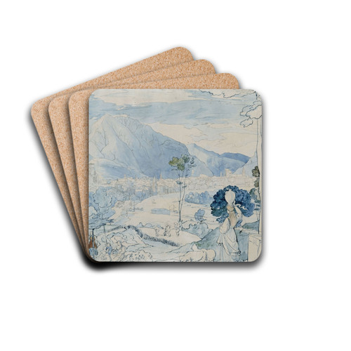 View of Trent by Carl Philipp Fohr Drink Coasters - set of 4