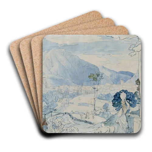 View of Trent by Carl Philipp Fohr Art Drink Coaster set