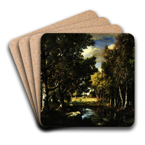 Landscape by Narcisse-Virgile Diaz de La Pea Art Drink Coaster set Landscape by Narcisse-Virgile Diaz de La Pea Art Drink Coaster set