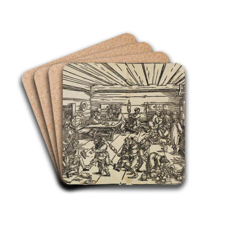 Die Spinnstube by Sebald Beham Drink Coasters - set of 4 Die Spinnstube by Sebald Beham Drink Coasters - set of 4