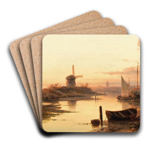 Fishermen by a Canal at Dusk by Charles Leickert Art Drink Coaster set