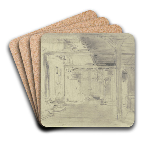Blick in den Hof eines Bauernhauses by Anton Burger Art Drink Coaster set