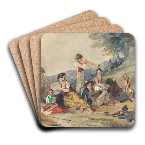 Group of Peasants with Musical Instruments by John Absolon Art Drink Coaster set
