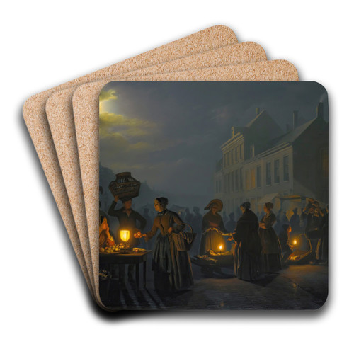 A market at dusk by Petrus van Schendel Art Drink Coaster set
