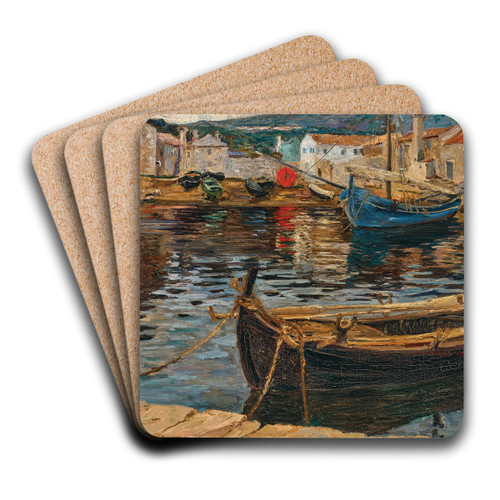 The Harbour of Kraljevica by Menci Clement Crni Art Drink Coaster set