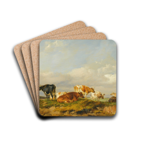 Cattle In A Kent Meadow by Thomas Sidney Cooper Drink Coasters - set of 4
