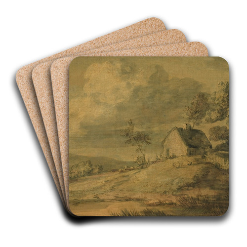 Wooded Landscape with Cottage, Cows and Sheep by Thomas Gainsborough Art Drink Coaster set