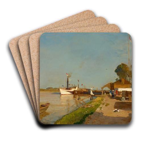 Die Dampfschiffstation an der Donau gegenber Kaisermhlen by Emil Jakob Schindler Art Drink Coaster set