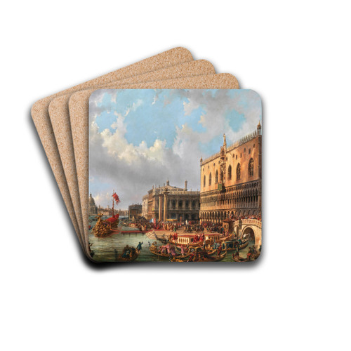 The Blessed Doge Francesco Morosini in 1693 leaves Venice to fight the Turks at the Peloponnese by Luigi Querena Drink Coasters - set of 4