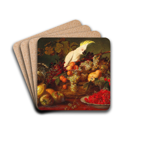 Large Still Life with Cockatoo by Ludwig Adam Kunz Drink Coasters - set of 4
