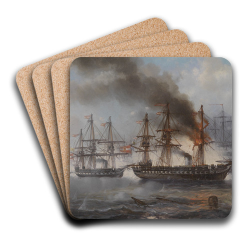 Seegefecht bei Helgoland by Josef Carl Berthold Pttner Art Drink Coaster set Seegefecht bei Helgoland by Josef Carl Berthold Pttner Art Drink Coaster set
