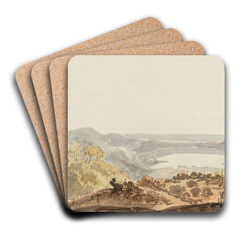 View of Lake Nemi looking towards Rome by Carlo Labruzzi Art Drink Coaster set View of Lake Nemi looking towards Rome by Carlo Labruzzi Art Drink Coaster set