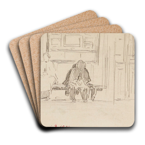 Deux personnages sur un banc by Frdric Houbron Art Drink Coaster set Deux personnages sur un banc by Frdric Houbron Art Drink Coaster set