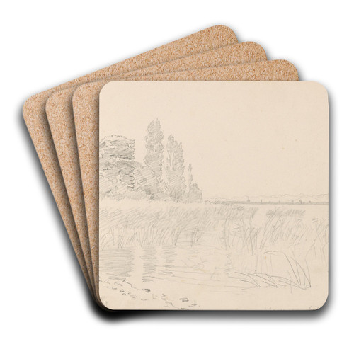 Strand med ruin og popler, Reichenau by Hans Gude Art Drink Coaster set