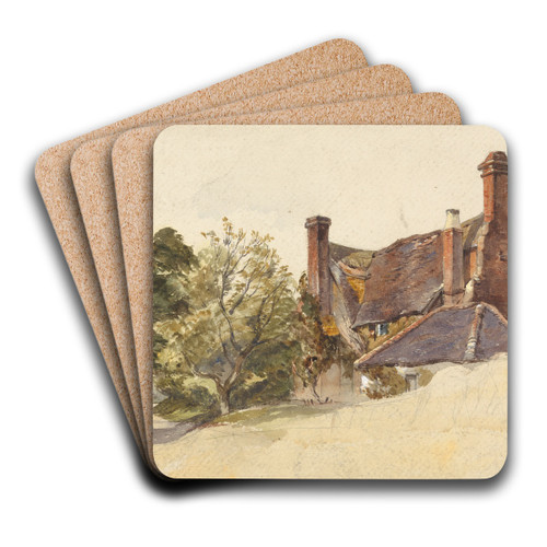 Study of a Cottage by a lane by William James Mller Art Drink Coaster set Study of a Cottage by a lane by William James Mller Art Drink Coaster set