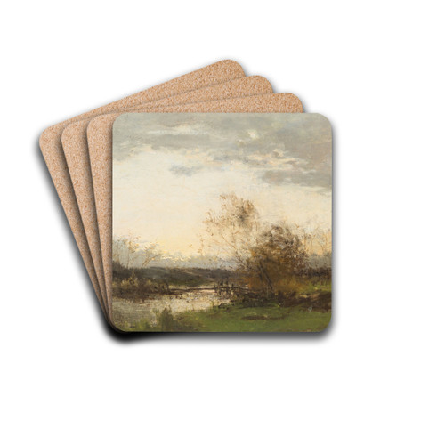 Dawn over river by Lon-Germain Pelouse Drink Coasters - set of 4 Dawn over river by Lon-Germain Pelouse Drink Coasters - set of 4